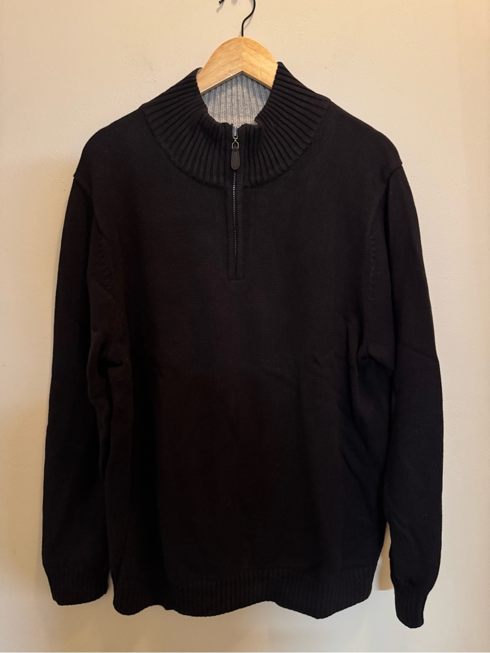 New without Tag L.L. Bean Men's Quarter-Zip Cotton Sweater Black Size Large Tall